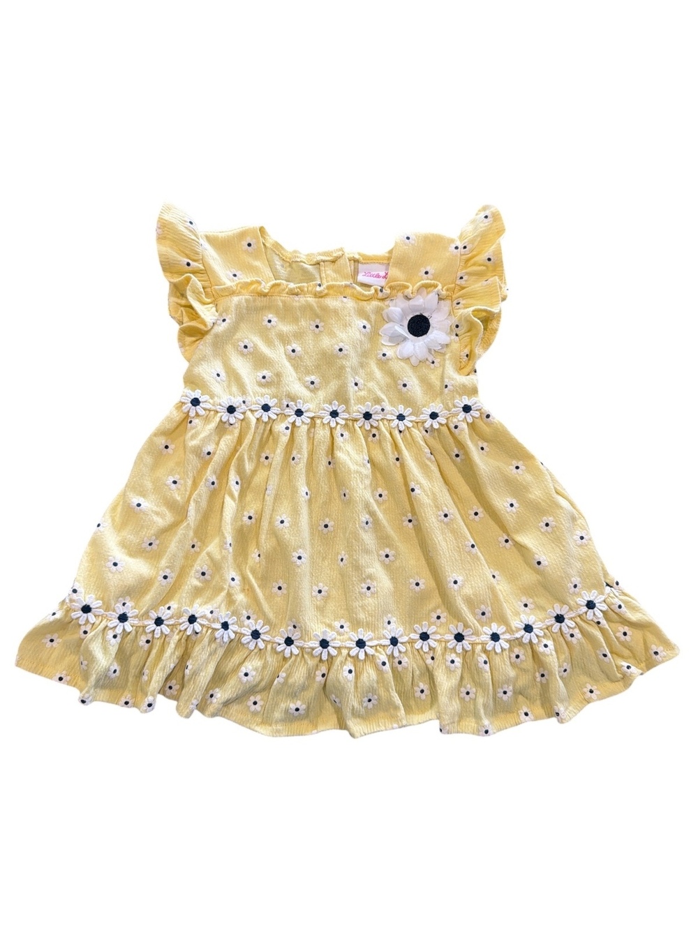 2T Little Lass Yellow Floral Print Baby Dress with Ruffle Sleeves